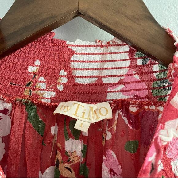 byTiMo | Women’s Chiffon Floral Botanical Rust Red Mini Shift Dress Mock-neck L - Picture 4 of 9